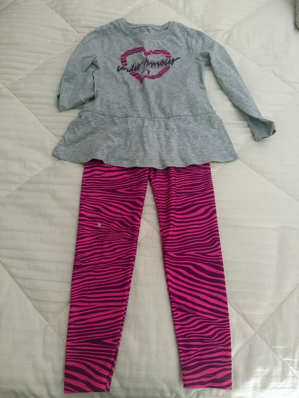 Under Armour Kids' Gray Peplum Top & Pink Zebra Leggings Set